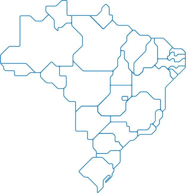 Mapa do Brasil com os pontos de venda Pulsar nas regiões Sul e Centro-Oeste